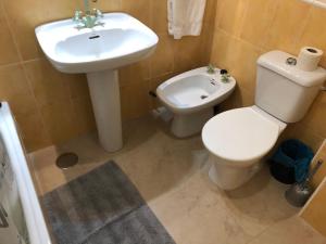 a bathroom with a toilet and a sink at Casa LA VIÑA in Almonte