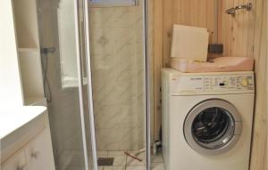 オテルプにあるAwesome Home In Otterup With 2 Bedrooms And Wifiのバスルーム(シャワー付)の洗濯機が備わります。