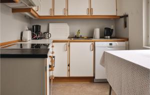 eine Küche mit weißen Schränken und einer Arbeitsplatte in der Unterkunft Cozy Home In Faaborg With Wifi in Fåborg