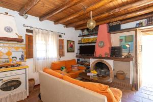 ein Wohnzimmer mit einem Sofa und einem Kamin in der Unterkunft CASA EL CANTÓN in Jimera de Líbar