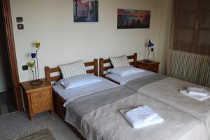 two beds sitting next to each other in a bedroom at Villa Sofia in Marathos