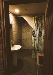 a bathroom with a sink and a mirror at Tindioru in Rõuge