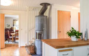 uma cozinha com fogão no meio de uma sala em 3 Bedroom Lovely Home In Orrefors em Orrefors