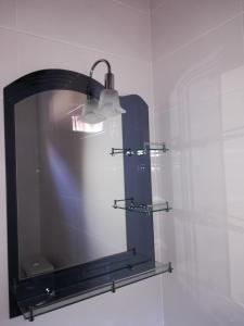specchio in bagno con luce sopra di Guest house lela a Mestia