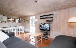 HaslevgårdeにあるAwesome Home In Hadsund With 4 Bedrooms, Sauna And Wifiのリビングルーム(ソファ、テレビ、テーブル付)
