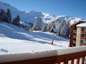 a view of a snow covered mountain from a balcony at Studio 1 pièce PLAGNE VILLAGE 4 personnes 2050 M PIED DES PISTES in Plagne Villages +5 photos