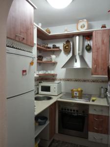 Una cocina con un refrigerador blanco y un fregadero. en Alojamiento OliCazorla, en Cazorla