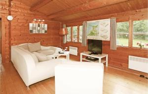 HøjbyにあるStunning Home In Nykbing Sj With 3 Bedroomsのリビングルーム(白いソファ、テレビ付)