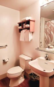 a bathroom with a toilet and a sink at Cape Fox Lodge in Ketchikan