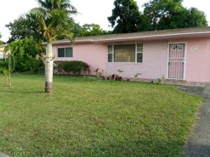 una palmera en el patio de una casa rosa en The Jazzy Escape, en Miami
