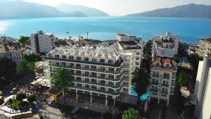 an aerial view of a building in a city at CihanTürk Hotel in Marmaris