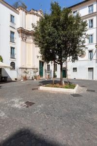 ein Baum vor einem weißen Gebäude in der Unterkunft The Right Place 4U Roma Campo de fiori Apartment La Quercia in Rom