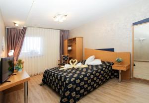 une chambre d'hôtel avec un lit et une télévision dans l'établissement Iris Hotel, à Oradea