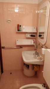 y baño con lavabo, aseo y espejo. en Condominio Alpe Bardonay, en Breuil-Cervinia