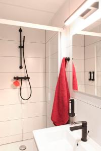 La salle de bains est pourvue d'une douche, d'un lavabo et d'un miroir. dans l'établissement ROXI The Urban Residence Brussels, à Bruxelles