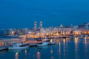 a group of boats docked in a harbor at night at CASA VACANZE OCCHI BLU (BEB) in Molfetta