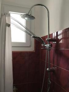 a shower with a shower head in a bathroom at Eleni Kandilari Rooms in Kókkinon Nerón