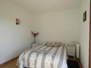 a bedroom with a bed with pillows on it at Mon ecrin de nature rez de jardin in Seyne