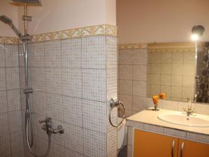 a bathroom with a shower and a sink at RESIDENCE LA TAUPINE MANDARINE in Le Diamant