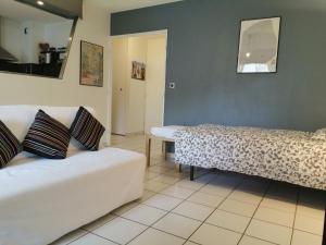 a living room with a bed and a couch at Nicolas I, 53m2, une chambre, parking privé in Grenoble