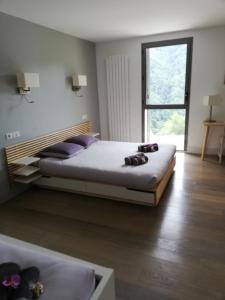 AydiusAuberge des isards的一间带床和大窗户的卧室