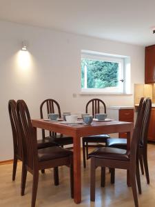 - une table à manger et des chaises dans la cuisine dans l'établissement Apartment Barje I, à Ljubljana