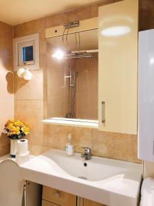 un bagno con lavandino e specchio di Caspian Hotel a Londra