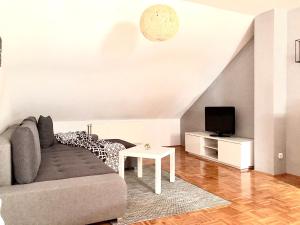 a living room with a couch and a tv at Apartment Michaela in Slunj