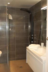 uma casa de banho com um chuveiro, um lavatório e um WC. em Coeur de ville em Aix-en-Provence