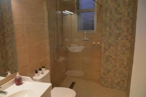 a bathroom with a shower and a toilet and a sink at Holiday House Aguacate 1 in San Sebastián de la Gomera