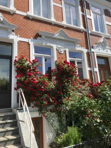 a house with red flowers on the side of it at Bremerraumnatur in Bremen