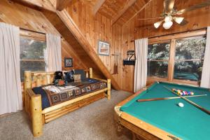 a bedroom with a pool table in a cabin at Enchanted Forest in Sevierville