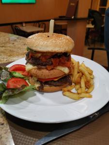 a sandwich and french fries on a plate at Auberge du mail in Luzillé