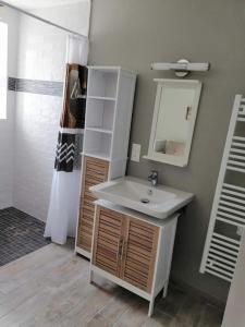 a bathroom with a white sink and a shower at Naphéo in Tonnay-Charente +19 photos