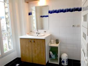 uma casa de banho com um lavatório e um espelho em Les Chambres de LOUIS em Le Chesnay