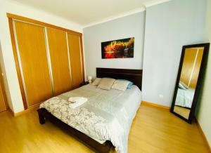 a bedroom with a bed and a mirror at Apartamento Coselhas 2 in Coimbra