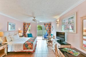 Uma TV ou centro de entretenimento em Butterfly Beach Hotel