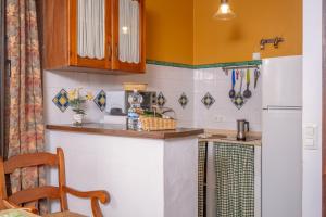 a kitchen with a counter and a refrigerator at Casa Pepa in Conil de la Frontera