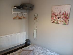 ein Schlafzimmer mit einem Bett und einem Wandgemälde in der Unterkunft Templemore Townhouse in Belfast