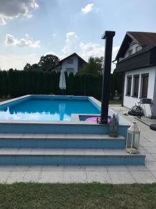 Donji Ljenobud的住宿－Luxeriöse Villa mit Bergblick，游泳池设有通往游泳池的楼梯