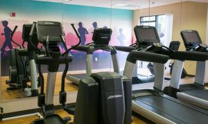 a gym with rows of tread machines in a room at Hyatt Place Nashville Franklin Cool Springs in Franklin