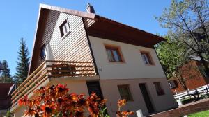 a white house with a brown roof at Guest House Milena in Žabljak