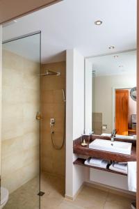 a bathroom with a sink and a shower at Rieslinghof in Wachenheim an der Weinstraße