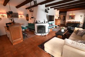 ein Wohnzimmer mit einem Sofa und einem Kamin in der Unterkunft Casa Ariane in Ronco sopra Ascona