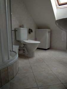 a bathroom with a toilet and a sink at Guest House Kaskáda in Vrané nad Vltavou