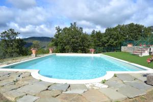 a swimming pool in a yard with a stone walkway around it at Il Cerro in Pelago