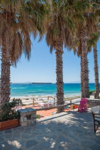 vistas a una playa con palmeras y al océano en Paros Philoxenia en Chrissi Akti