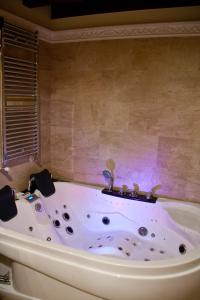 a bath tub in a bathroom with a purple light at Casa Rural Madre Pepa in Carreña de Cabrales