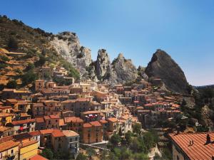 a view of a town on a mountain at Al Castello in Castelmezzano
