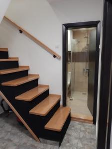 bagno con scale e doccia con porta in vetro di Maison ALANA a Divčibare Altre 37 foto